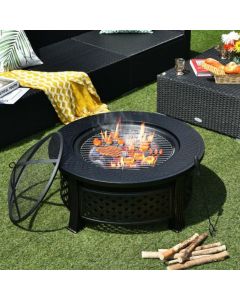 3 in 1 Round Fire Pit Set with BBQ Grill and Rain Cover for Outdoor