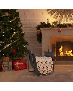 46 x 43 x 52cm Fireplace Log Holder with Canvas Tote Carrier