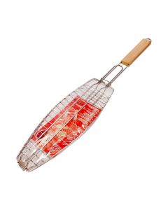 BBQ Collection Large Fish Grill Basket With Wooden Handle 15cm x 43cm