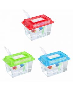 Plastic Starter Aquarium Fish Tank Goldfish Tank with Carry Handle Lid 26.5cm x 13cm - Random Colour