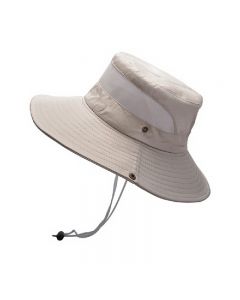Wide Brim Summer UV Protection Sun Hat Safari Boonie Hat Foldable Fishing Hat with Adjustable Chin Strap - Beige