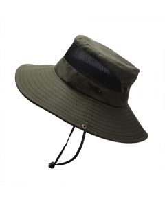 Wide Brim Summer UV Protection Sun Hat Safari Boonie Hat Foldable Fishing Hat with Adjustable Chin Strap - Army Green