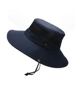 Wide Brim Summer UV Protection Sun Hat Safari Boonie Hat Foldable Fishing Hat with Adjustable Chin Strap - Navy