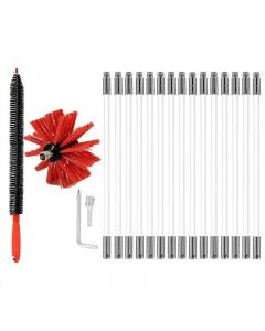 Flexible Chimney Sweep Set Flue Sweeping Brush and Rod Kit Soot Cleaning Rods - 15 Rods