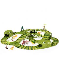 Flexible Train Tracks with 8 Dinosaurs and Electric Car and Accessories