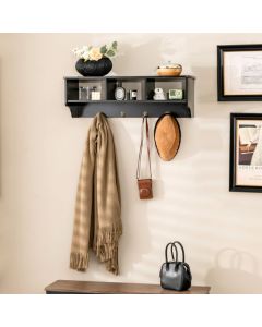 31-Inch Floating Storage Shelf with 3 Open Compartments and 4 Hanging Hooks