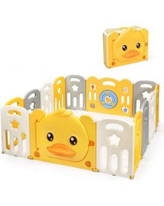 Foldable Baby Playpen with Yellow Duck Pattern