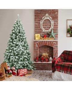 6ft Snow Flocked Hinged Pine Foldable Christmas Tree with Stand