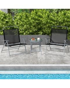 3 Pieces Foldable Patio Bistro Set with Glass Tabletop