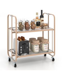 2-Tier Foldable Storage Cart with Tempered Glass Shelf