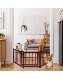 Freestanding Foldable Wooden Pet Gate with 360°Hinges and Lockable Door