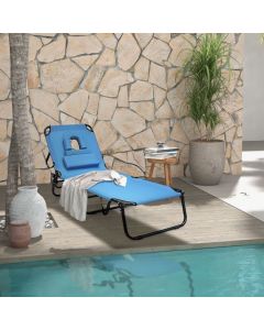 Folding Chaise Lounge Chair with Face Hole and Removable Pillows