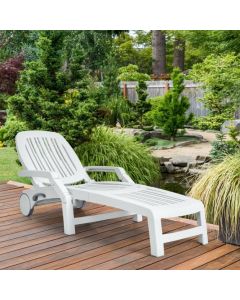 Adjustable Folding Outdoor Chaise Lounge Chair With Storage and Wheel