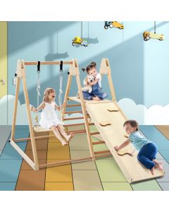 4-in-1 Folding Climber and Swing Set with Slide and Ladder