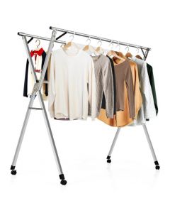 Folding Clothes Drying Rack with Hooks and Wheels