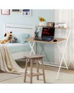 2-Tier Modern Folding Computer Desk with Shelf for Home Office Work Study