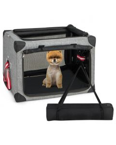 3-Door Folding Dog Soft Kennel with Removable Pad and Metal Frame