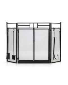 3-Panel Folding Fireplace Screen with Fireplace Tools Set