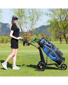3 Wheel Folding Golf Push Cart with Adjustable Handle and Foot Brake