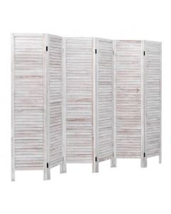 6-Panel Folding Hinged Wooden Room Divider White
