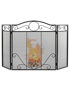 3-Panel Folding Metal Fireplace Screen with Leaves Decoration