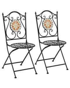 2 Pieces Folding Mosaic Dining Chair Set with Backrest