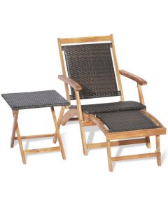 Folding Patio Lounge Chair with Retractable Footrest for Outdoor