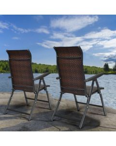 Set of 2 Folding Reclining Rattan Chair with Widened Armrest