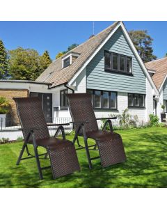 2 Pieces Folding Reclining Rattan Chair with High Backrest