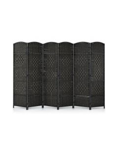 6 Panel Folding Room Divider with Hand-Woven Wicker for Home Office