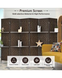 6 Panel Freestanding Folding Room Divider with Removable Shelves
