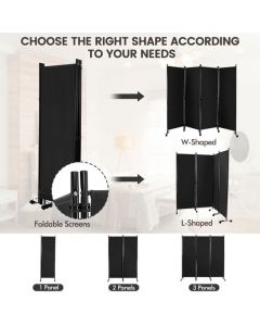 4-Panel Folding Room Divider with Wheels for Living Room Bedroom