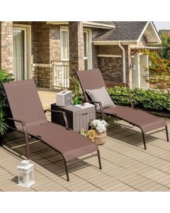 Set of 2 Folding Sun Lounger with 5 Positions Adjustable Stackable Deck