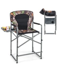 Folding Tall Hunting Chair with Side Table Detachable Footrest Cup Holder
