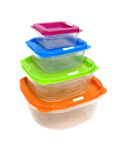 Set Of 4 Plastic Containers Multiple Size Food Storage Box Keep Fresh with Lids - Assorted Colour