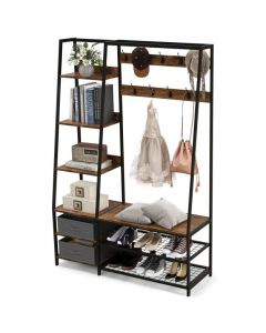 6-in-1 Freestanding Garment Coat Rack with 9 Hooks and 6 Storage Shelves
