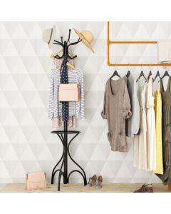 Modern Freestanding Metal Coat Stand with 12 Hooks for Bedroom Entryway