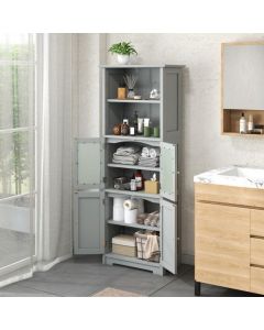Freestanding Storage Cabinet with Tempered Glass Door and Open Shelves
