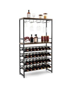 Freestanding Wine Rack with 4-Tier Wine Storage and Stemware Racks
