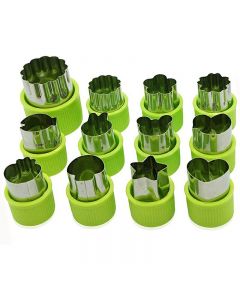 12 pcs Fruit Vegetable Cutter Cookie Stamps Mold Sets - Green