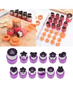 12 pcs Fruit Vegetable Cutter Cookie Stamps Mold Sets - Purple