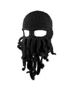 Octopus Beard Beanie Hat Warm Knit Funny Hat for Costume Party or Outdoor Activities - Black