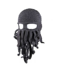 Octopus Beard Beanie Hat Warm Knit Funny Hat for Costume Party or Outdoor Activities - Grey