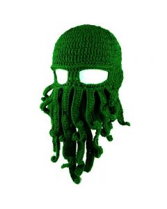 Octopus Beard Beanie Hat Warm Knit Funny Hat for Costume Party or Outdoor Activities - Green