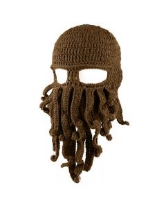 Octopus Beard Beanie Hat Warm Knit Funny Hat for Costume Party or Outdoor Activities - Brown