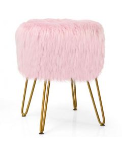 Furry Faux Fur Footrest with Gold Metal Legs and Pads