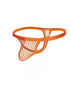 Mens Mini Fishnet G-String Thong T-Back - Orange 2XL