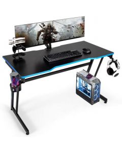 Z-Shaped Computer Desk with Headphone Hook and Cup Holder