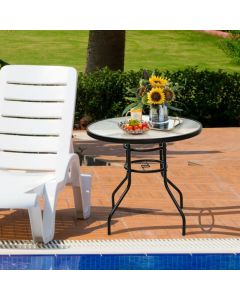 80CM Garden Dining Table with Tempered Glass and Parasol Hole