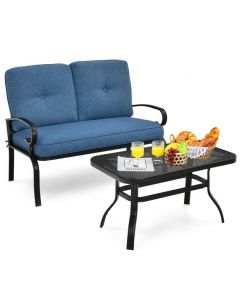 Garden Furniture Set with 2 Seat Cushioned Sofa and Coffee Table